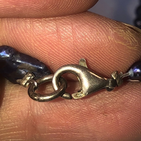 PEACOCK Pearl Irregular Cross X Shape Sterling Lobster Clasp Necklace 16.5” - Picture 6 of 6